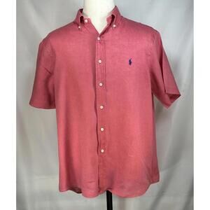 Ralph Lauren Ocean Wash Linen Button-Up Shirt Red Mens L